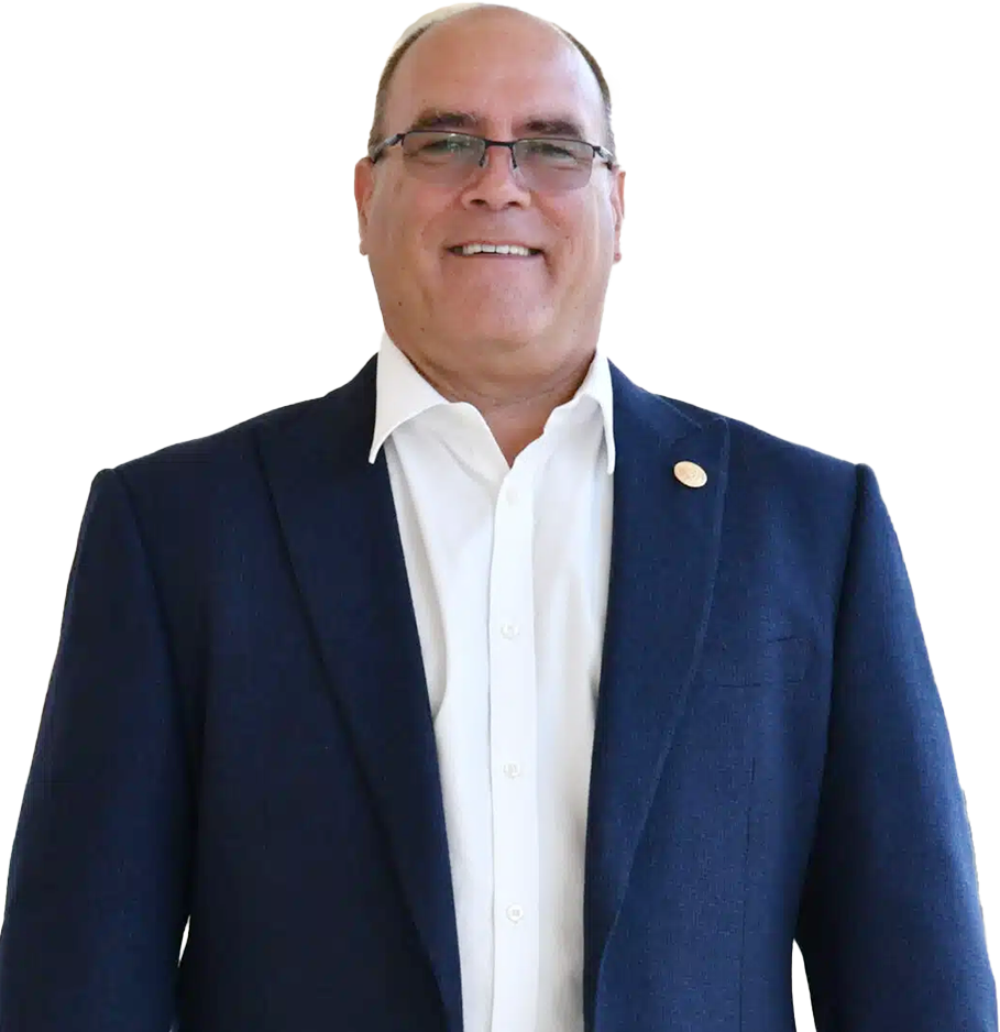 San Bernardino County Supervisor Curt Hagman in a blue suit and white shirt
